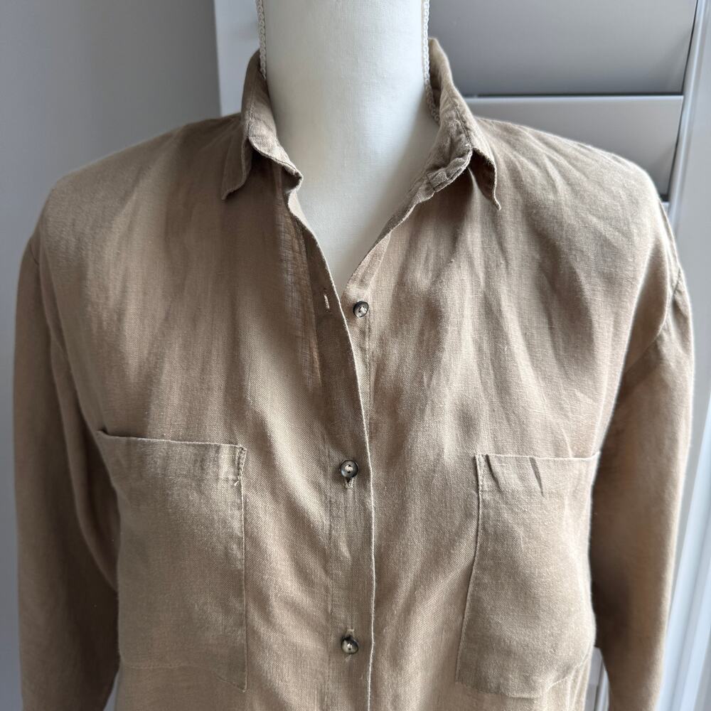 T AND N MIAMI Top Womens S Khaki 100% Baird Irish Handkerchief Linen Tunic VTG - Picture 6 of 11